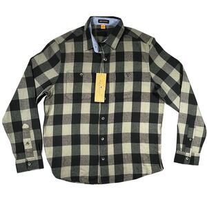 NWT Tailor Vintage Men Buffalo Plaid Flannel Shirt M Olive Blk Luxe‎ Performance